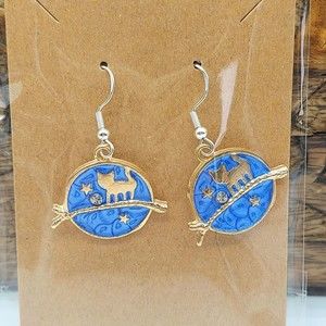 Celestial Blue Moon Kitty Earrings